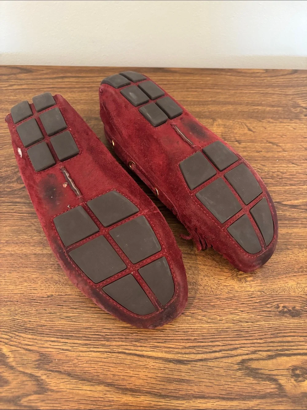 Tory Burch Burgundy Suede Tassel Moccasins with Gold Logo